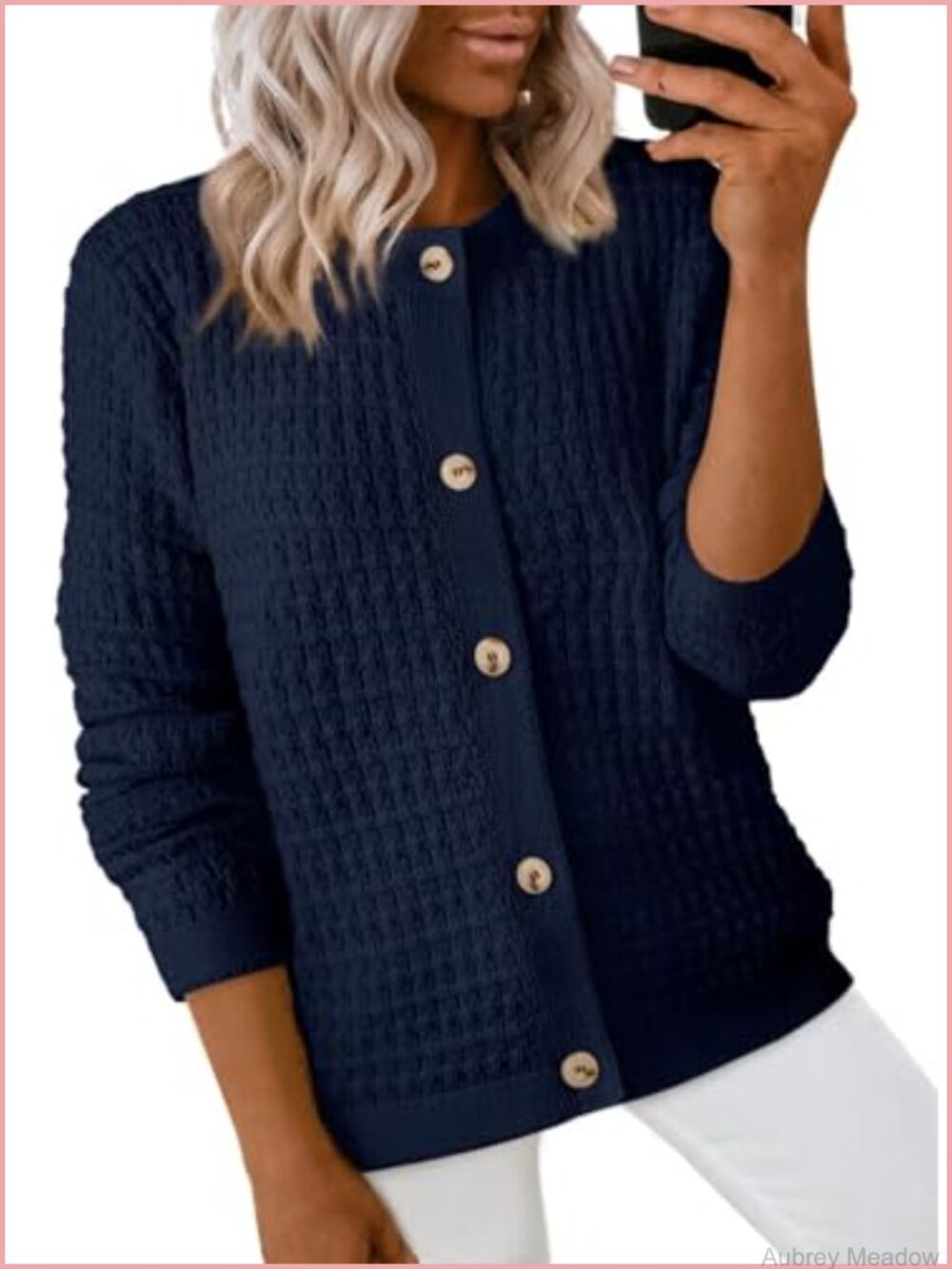 Chunky Knit Cardigan Sweater Women Long Sleeve Crew Neck Button Down